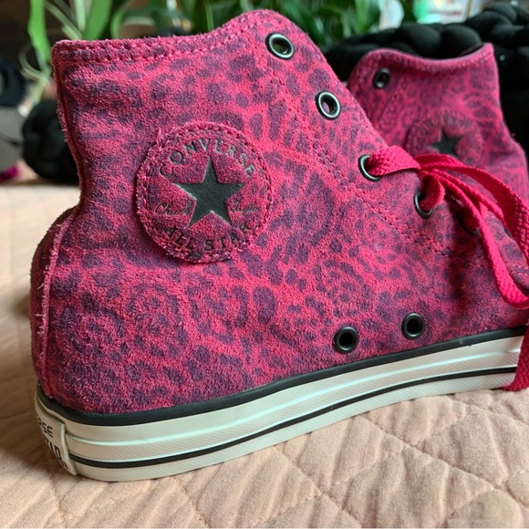 Rare - CONVERSE - High-top Leather Hot Pink Leopard prints - US 6 - EU 38,5 - Picture 9 of 11